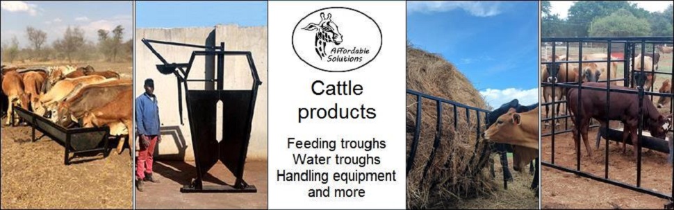 Cattle feed and water troughs, neck clamps, sliding gates, kraals, bale ring baskets