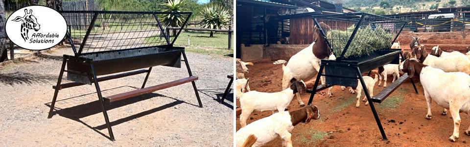 Goat feeding troughs with removable lucerne basket