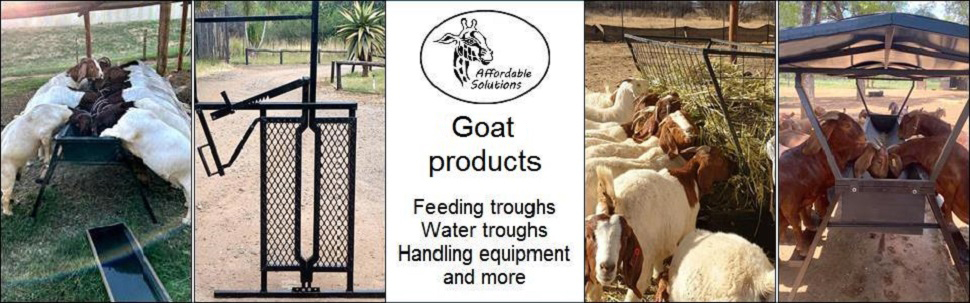 Goat feed and water troughs, neck clamps, sliding gates, kraals, foot dip, lamping pens