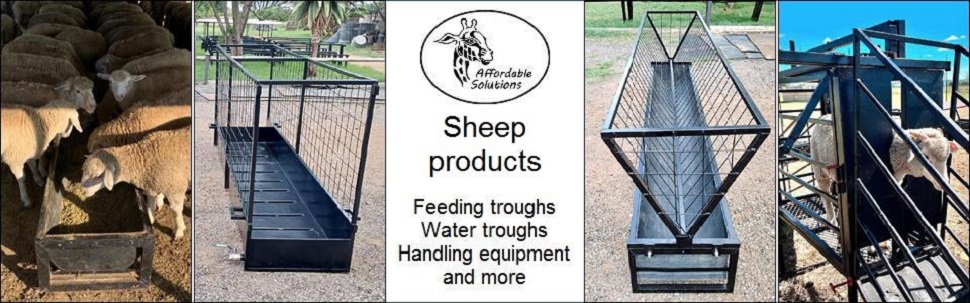 Sheep feed and water troughs, neck clamps, sliding gates, kraals, foot dip, lamping pens