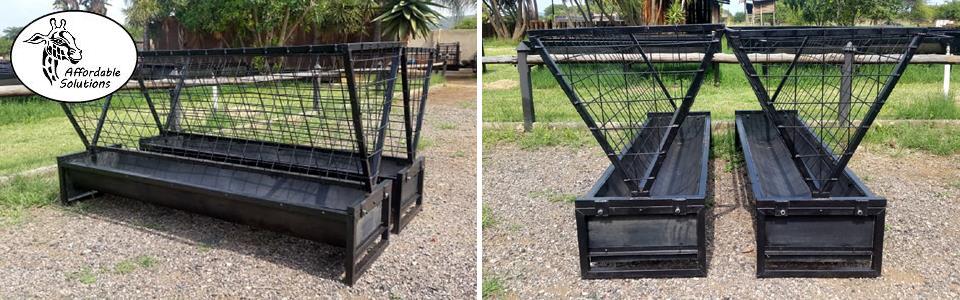Sheep feeding troughs with removable lucerne basket
