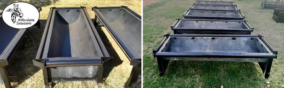 Feed troughs with dip rollers for tick control of wildlife