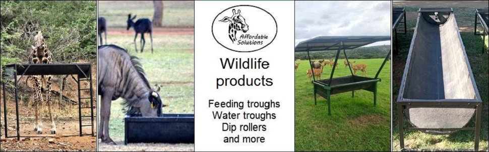 Wildlife game feed troughs, water troughs, feeing troughs with dip rollers 